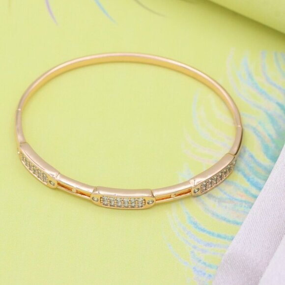 Triple Panel Rose Gold Bangle with Pave Stone Accents, XPBL0496 - Picture 2 of 12